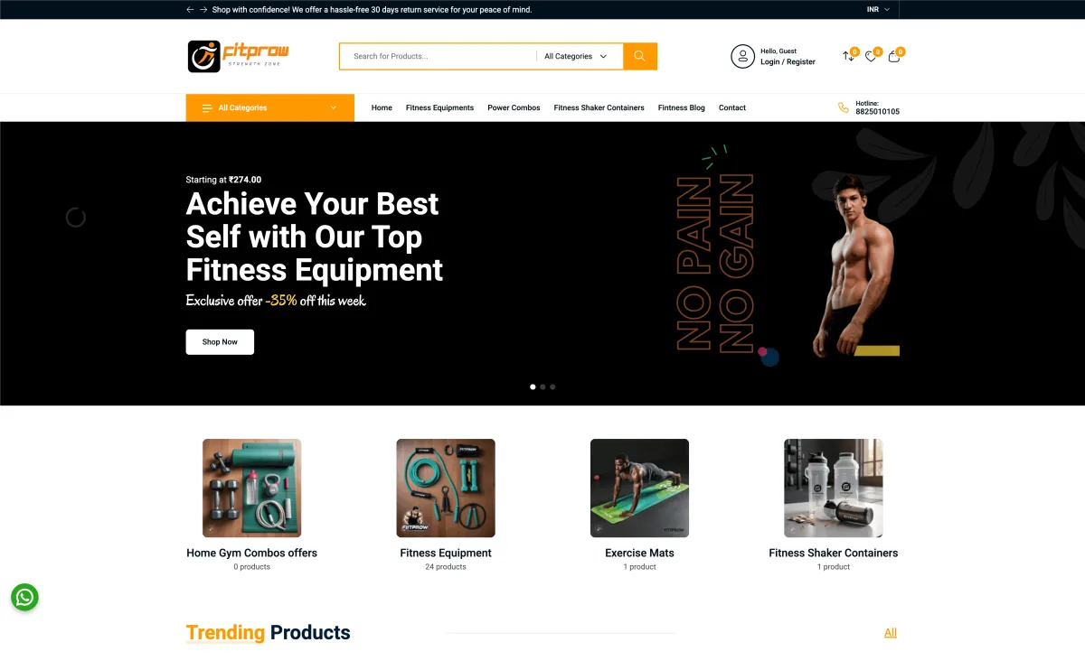 FitProw screenshot: Online store for fitness products built in Laravel