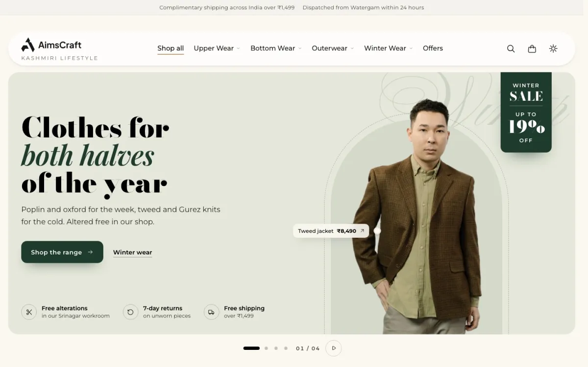 AimsCraft screenshot: Online clothing store for a Kashmiri readymade brand