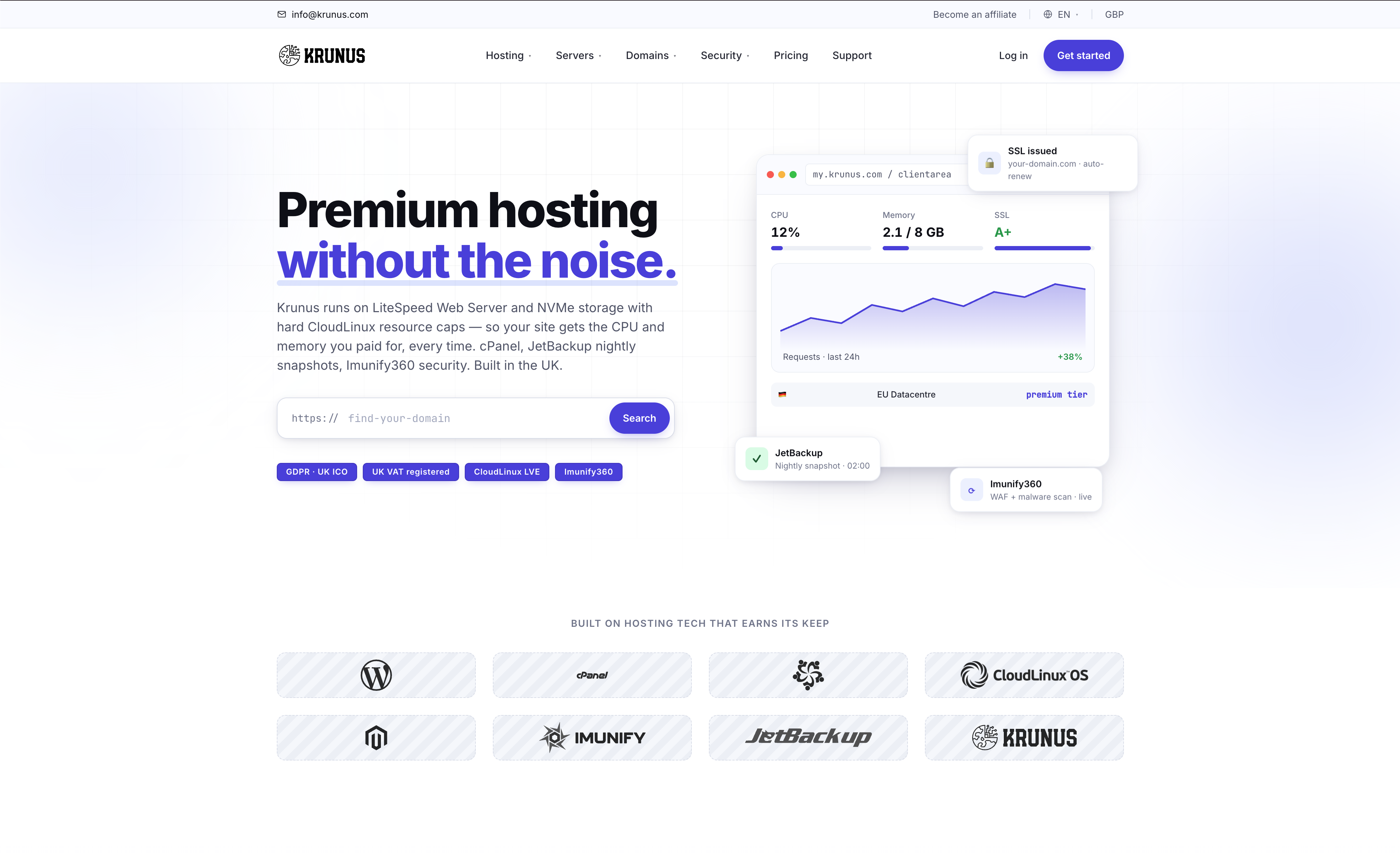 Premium UK-Based Web Hosting Platform screenshot