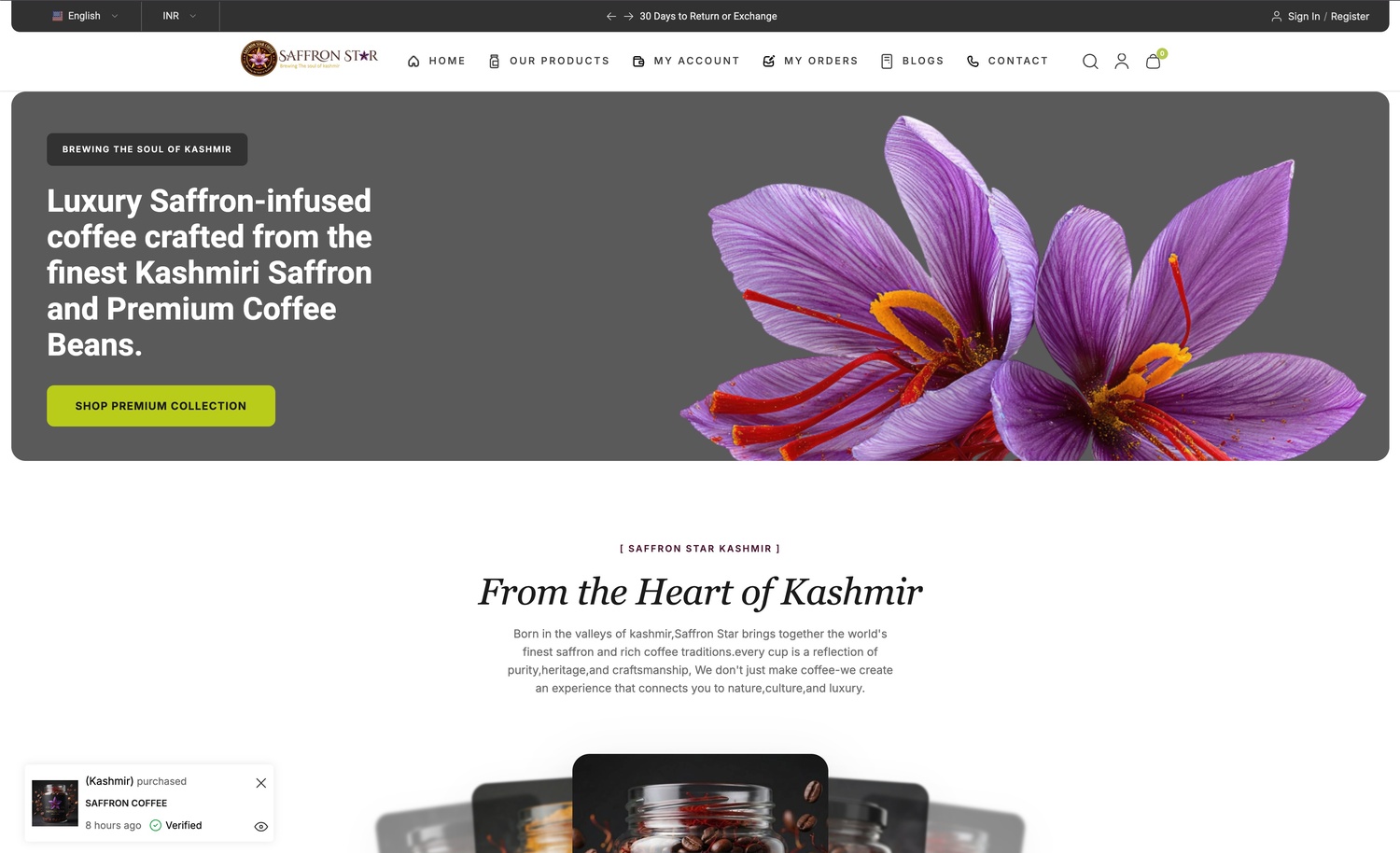 Authentic Kashmiri Saffron & Coffee eCommerce Store screenshot