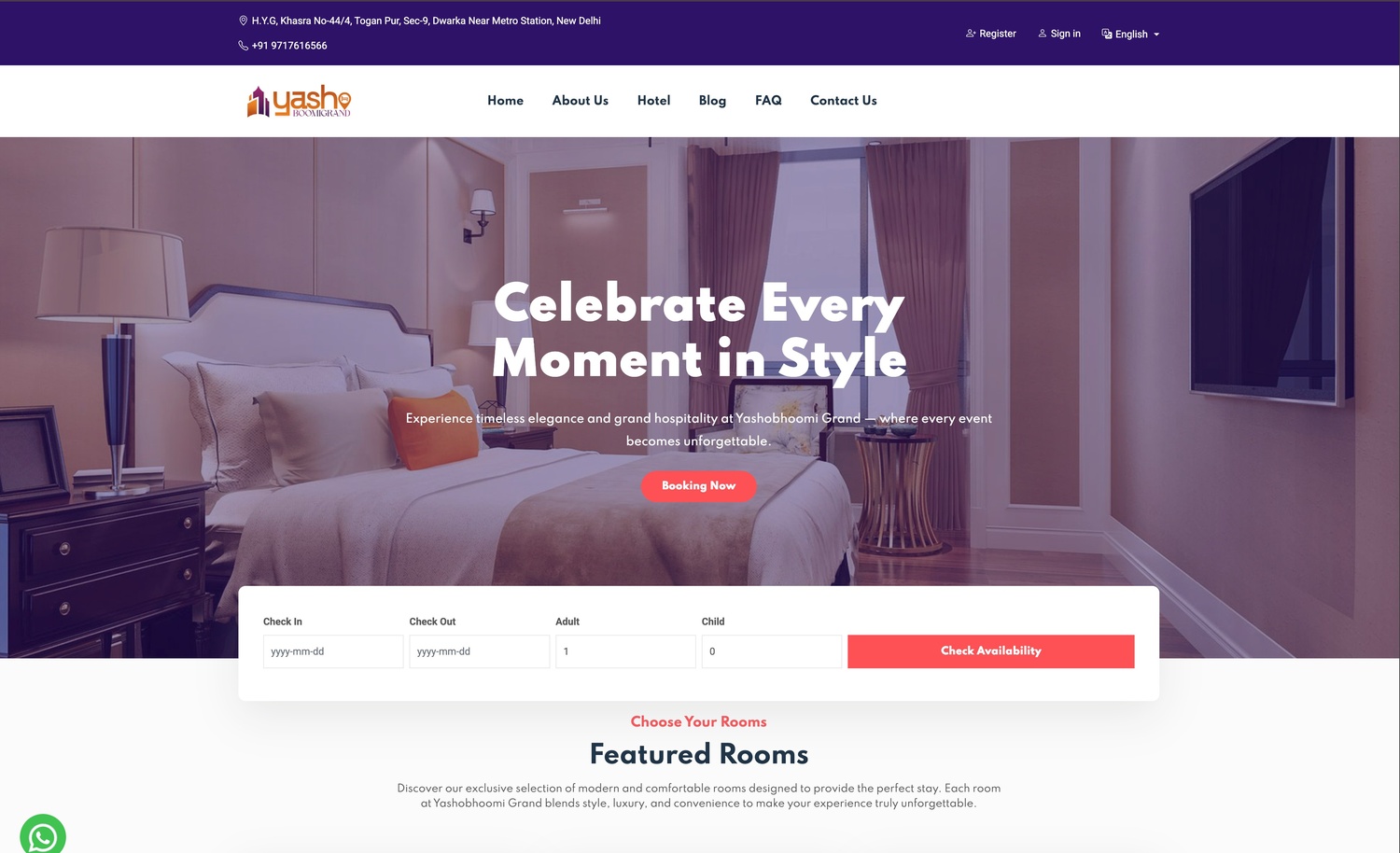 Luxury Hotel Booking Website: Yasho Bhoomi Grand screenshot