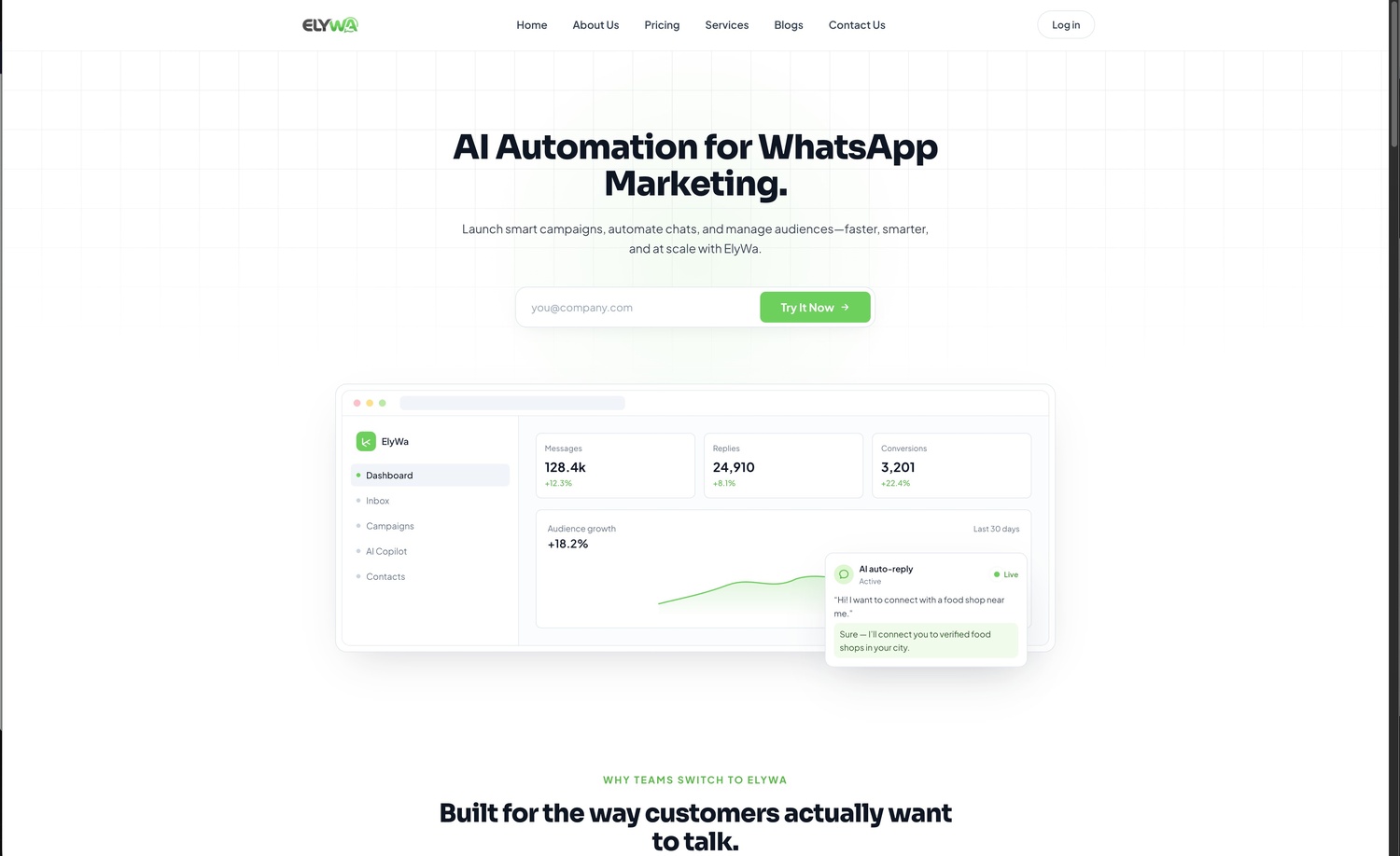 WhatsApp AI Marketing Automation Platform - ElyWa screenshot